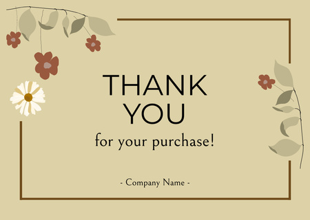 Thank You for Your Purchase Message with Flower Twigs Card Design Template
