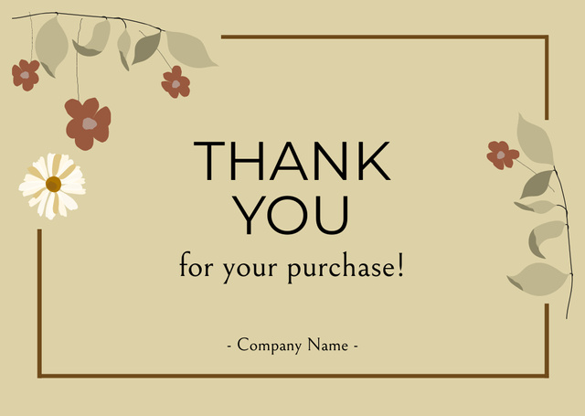 Thank You for Your Purchase Message with Flower Twigs Card Tasarım Şablonu
