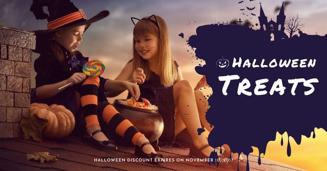 Template di design Halloween with Children in Costumes Facebook AD