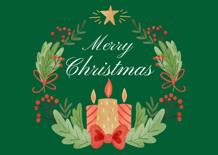 Ontwerpsjabloon van Postcard van Christmas Greeting with Wreath and Candles