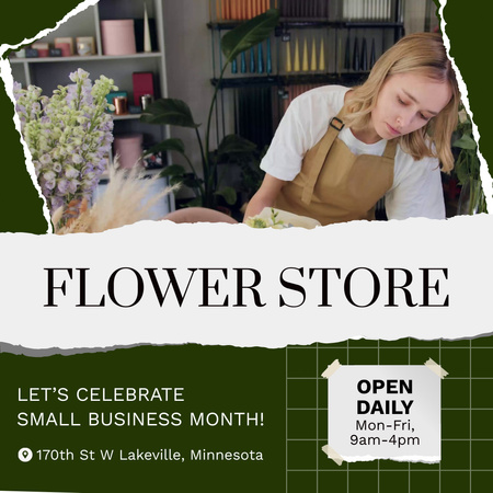 Small Business Month With Flowers Shop Celebrating Animated Post Design Template