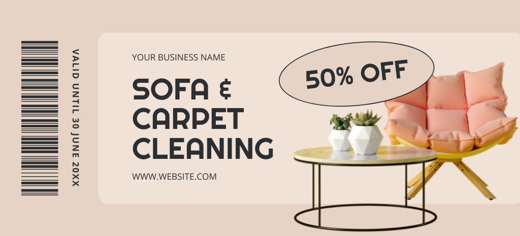Sofa and Carpet Cleaning with Discount Coupon 3.75x8.25in Πρότυπο σχεδίασης