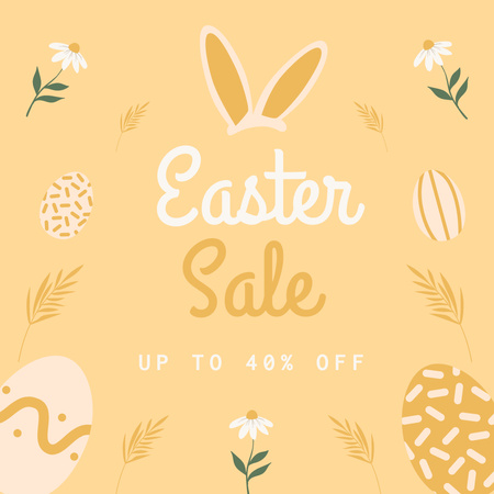 Ontwerpsjabloon van Instagram van Cute Yellow Illustration of Easter Sale Ad
