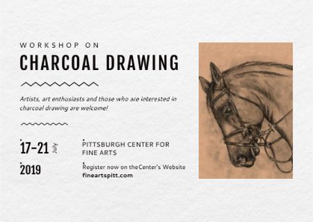 Drawing Workshop Announcement with Horse Image Postcardデザインテンプレート