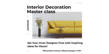 Interior Decoration Masterclass with Bright Yellow Sofa Twitter Design Template