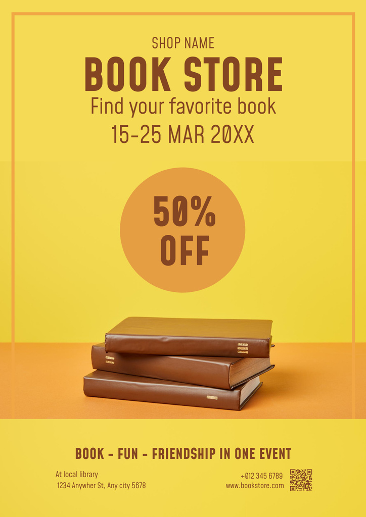 Bookstore Ad with Offer of Discount Poster Modelo de Design