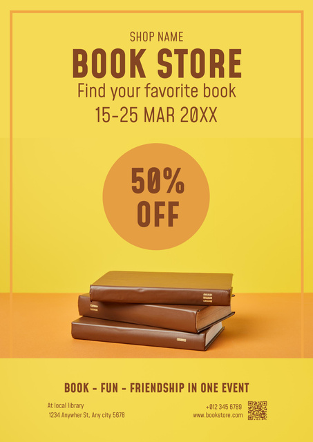 Bookstore Ad with Offer of Discount Poster Design Template