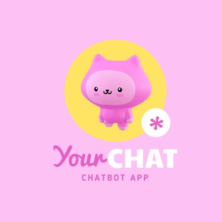 Онлайн-сервисы чат-ботов с милым розовым котом Animated Logo – шаблон для дизайна