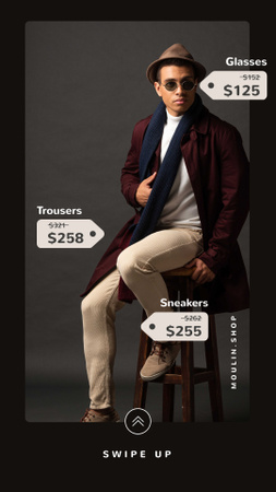 Fashion Sale Stylish Man in Hat and Sunglasses Instagram Story Design Template