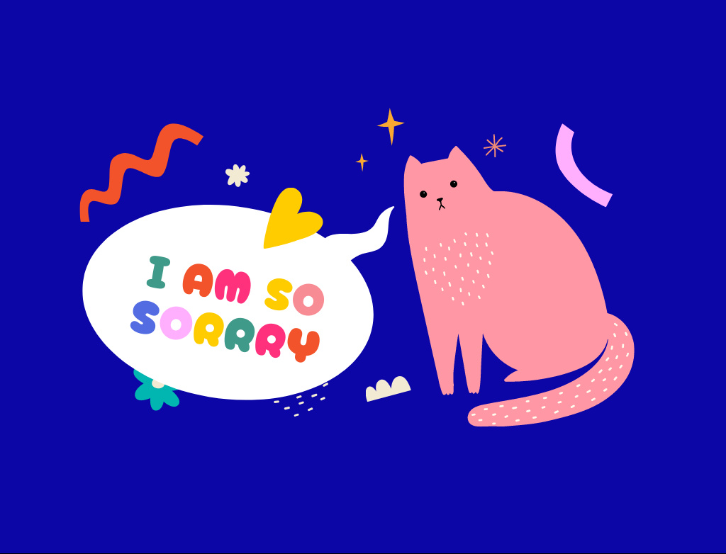 Saying Sorry With Pink Cat In Blue Postcard 4.2x5.5in Design Template