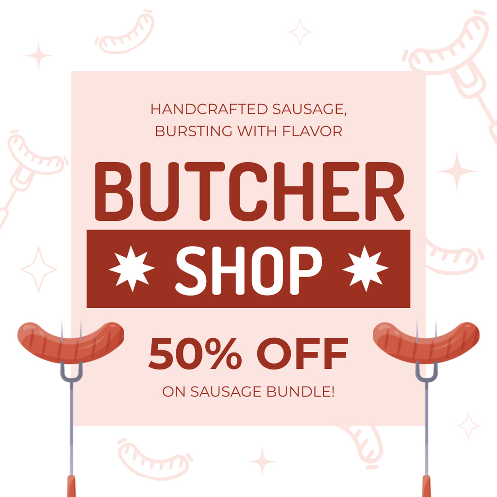 Discount on Crafted Sausages in Butcher Shop Instagram AD Tasarım Şablonu