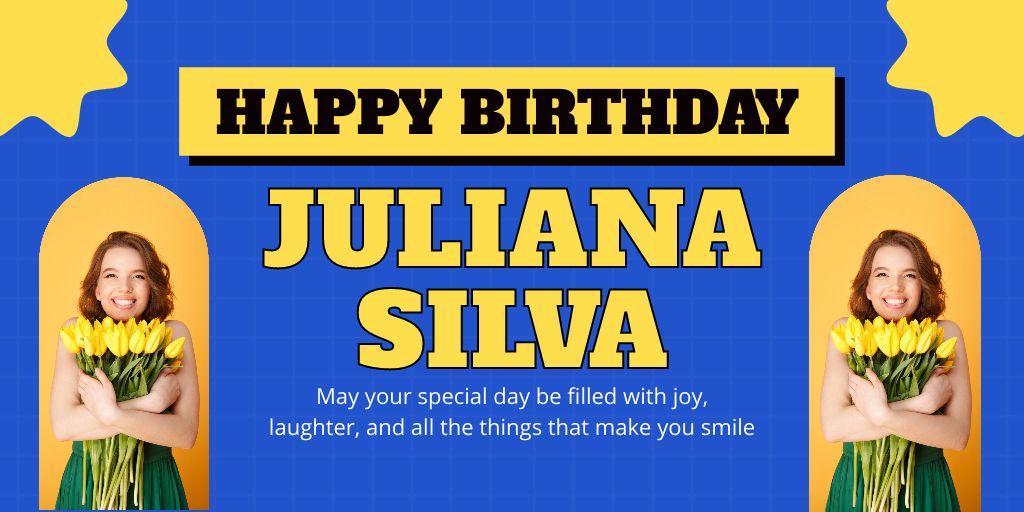 Birthday Wishes to Woman on Blue and Yellow Twitter Design Template