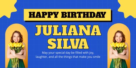 Platilla de diseño Birthday Wishes to Woman on Blue and Yellow Twitter