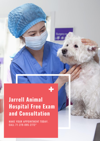 Platilla de diseño Vet Clinic Ad Doctor Holding Dog Flayer