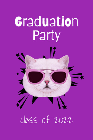 Graduation Party with Cat in Sunglasses Flyer 4x6inデザインテンプレート