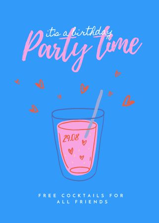 Party Announcement with Cute Cocktail Illustration Invitation Design Template
