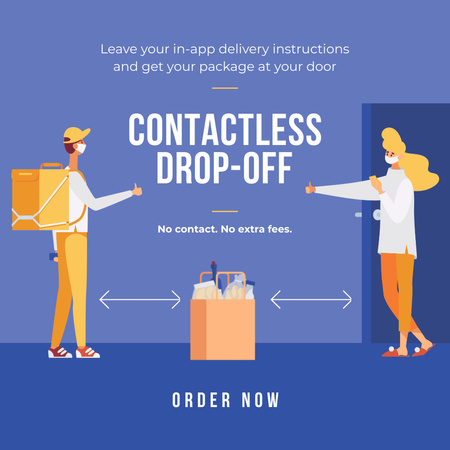 Platilla de diseño Delivery Services offer with courier and customer on Quarantine Instagram