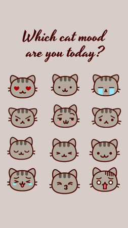 Designvorlage Cute Cat Characters with different Moods für Instagram Video Story