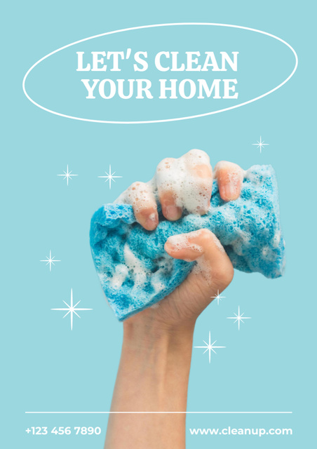 Szablon projektu Experienced Cleaning Services with Dish Sponge in Hand Poster A3
