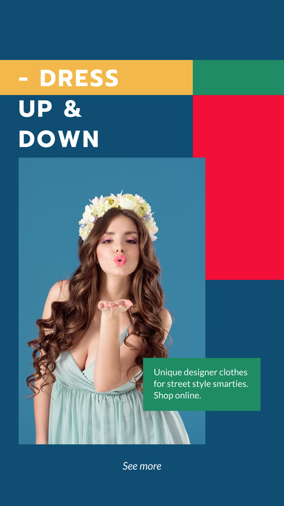 Designer Clothes Store ad with Stylish Woman Instagram Story Modelo de Design