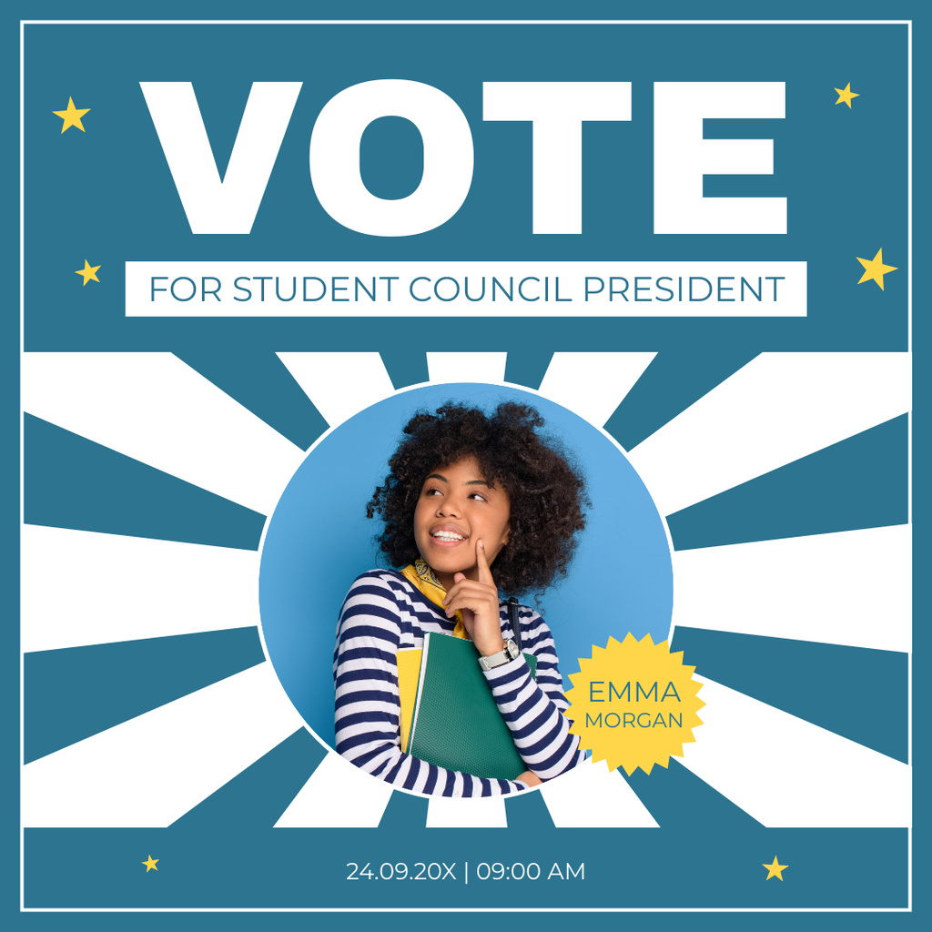Ontwerpsjabloon van Instagram AD van Election of Student Council President with African American Girl