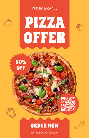 Peça Pizza Apetitosa com Desconto Recipe Card Modelo de Design