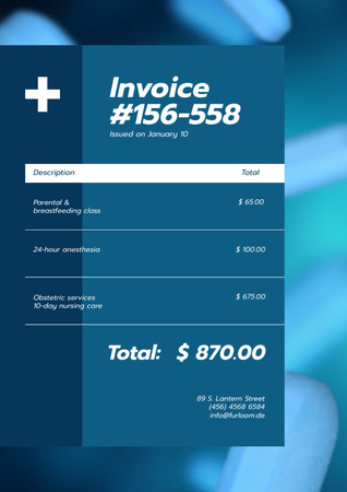 Plantilla de diseño de factura de costos de servicios clínicos Invoice 