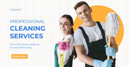 Designvorlage Cleaning Service Ad with Smiling Team für Facebook AD