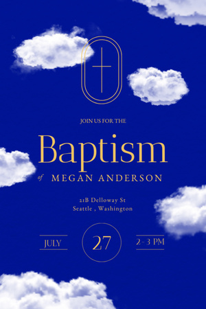 Baptism Ceremony Announcement with Clouds in Sky Invitation 6x9in Design Template