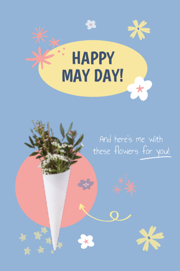 Template di design May Day Celebration Announcement with Small Bouquet Postcard 4x6in Vertical