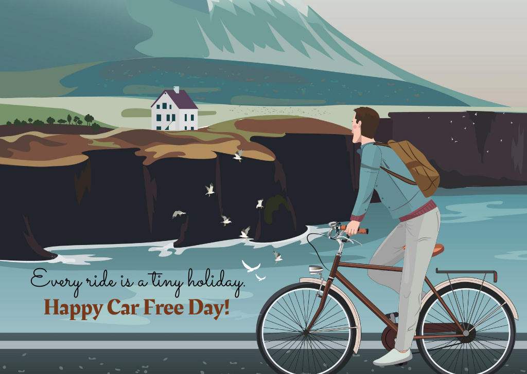 Car free day with Man on bicycle in Scenic Mountains Postcard Modelo de Design