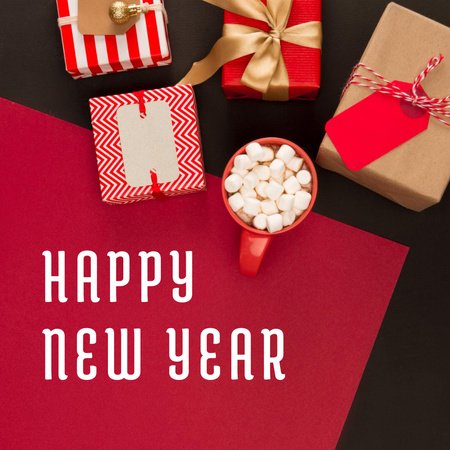 New Year Greeting with Presents Instagram Modelo de Design