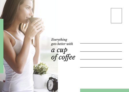 Plantilla de diseño de Coffee Drinking Photo with Inspirational Quote Postcard 5x7in 