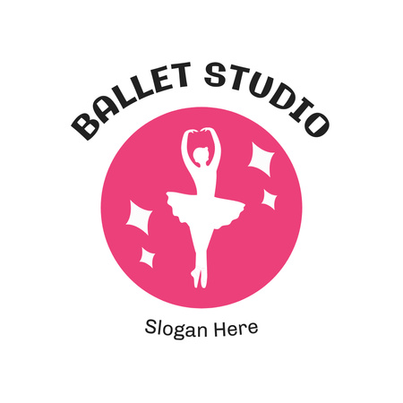Ballet Studion mainos, jossa on kuva ballerinasta vaaleanpunaisella Animated Logo Design Template