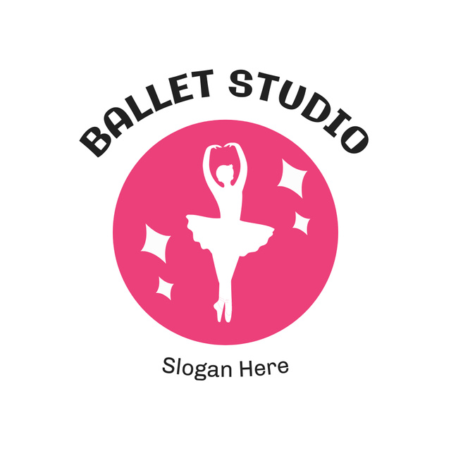 Ad of Ballet Studio with Illustration of Ballerina on Pink Animated Logoデザインテンプレート