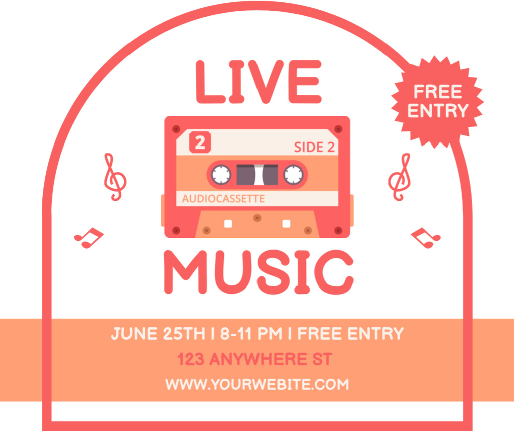 Live Music Event Announcement with Cassette Facebook Modelo de Design