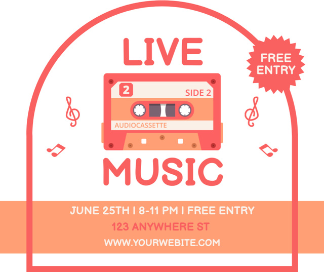 Live Music Event Announcement with Cassette Facebook Design Template
