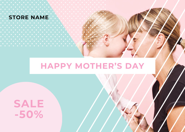 Happy Mother's Day Greeting with Happy Mom and Cute Kid Card Design Template