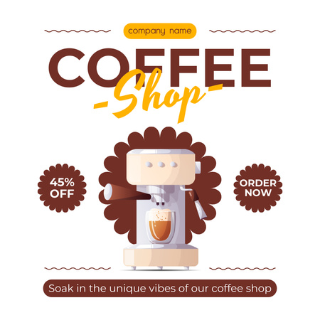 Yummy Coffee Brewed In Coffee Machine With Discounts Instagram AD Design Template