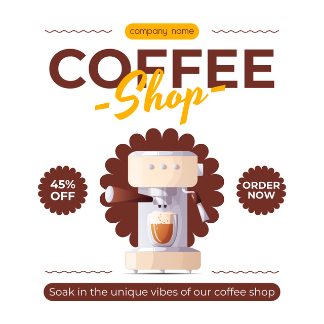 Yummy Coffee Brewed In Coffee Machine With Discounts Instagram ADデザインテンプレート