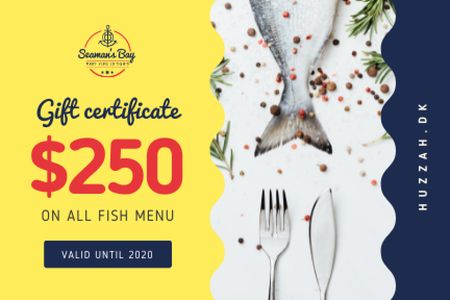 Restaurant Offer with Fish and Spices Gift Certificate Design Template