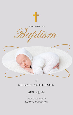 Baptism Ceremony Announcement with Cute Newborn Invitation 4.6x7.2in Design Template