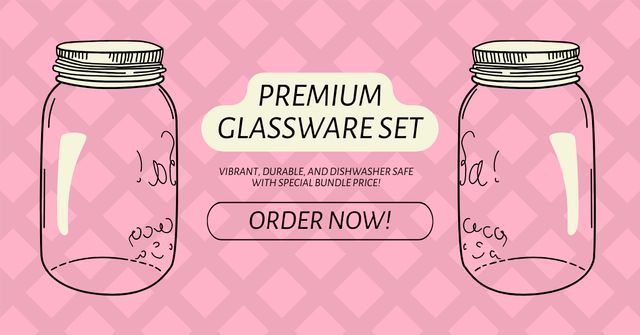 Plantilla de diseño de Offer of Premium Glassware Set Facebook AD 