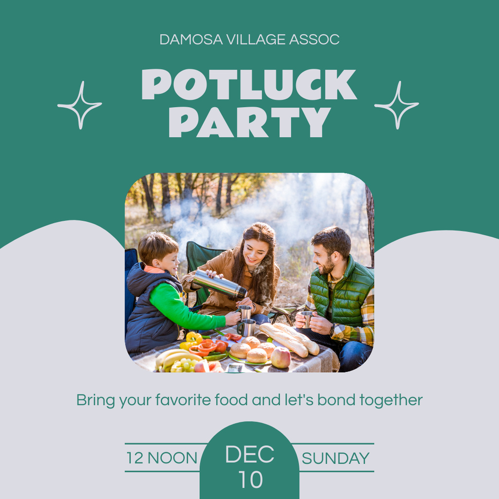 Potluck Party Invitation with Happy Family Instagram tervezősablon