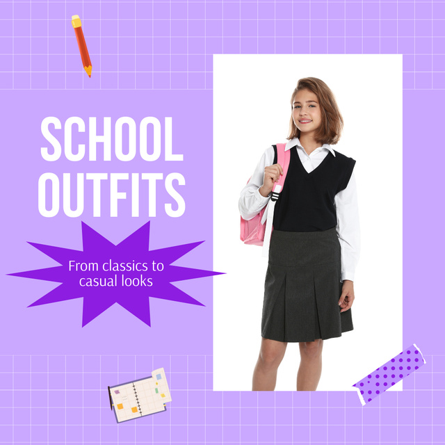 Template di design Classical School Outfits With Discount Offer Animated Post
