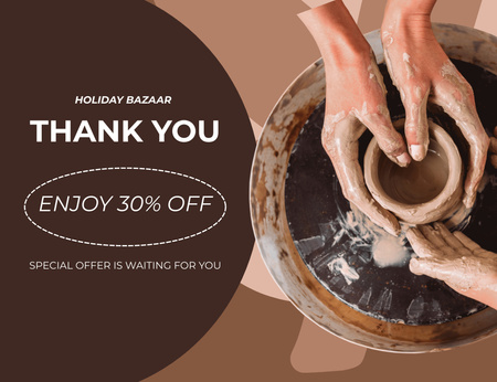 Holiday Bazaar Sale Offer WIth Pottery Thank You Card 5.5x4in Horizontal Design Template