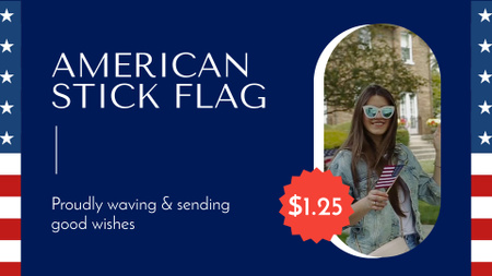 Attractive Young Woman in Sunglasses with American Stick Flag Full HD video Design Template