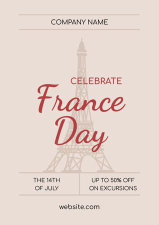 Ontwerpsjabloon van Poster van Aankondiging van de viering van de Franse nationale feestdag op beige