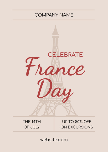 French National Day Celebration Announcement on Beige Poster Tasarım Şablonu