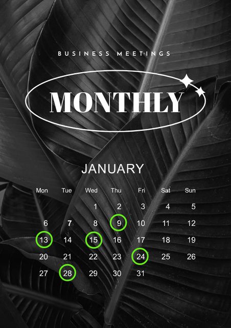 Business Monthly Meeting Planner with Leaves Schedule Planner – шаблон для дизайна